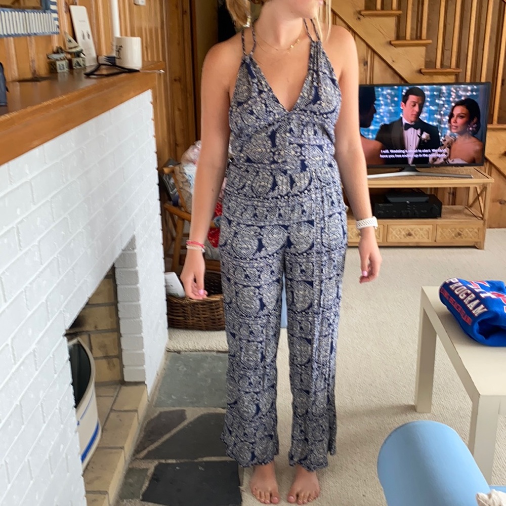 Blue and white printed jumpsuit